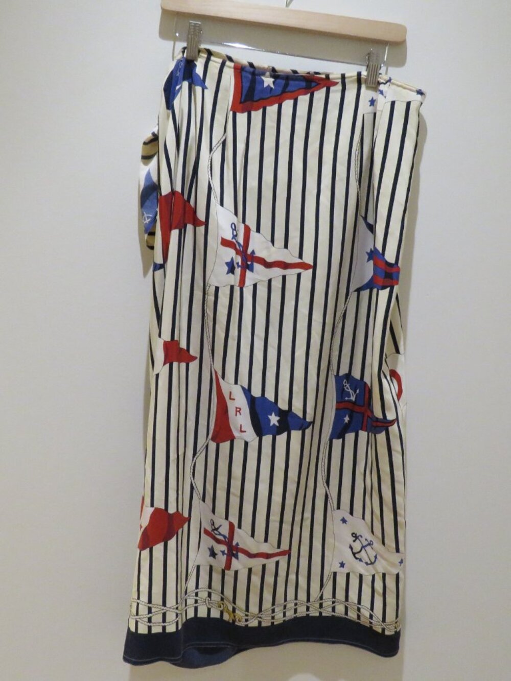 VINTAGE LAUREN RALPH LAUREN Silk Nautical Flag Wrap Skirt US 16 Coastal Preppy - Picture 11 of 14